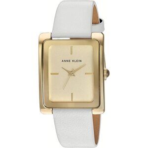 Women's White/Gold Leather Strap Crystal Lens Buckle Closure Gold-Tone Watch